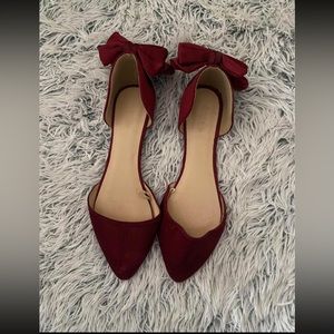 Satin Maroon Bow Flats